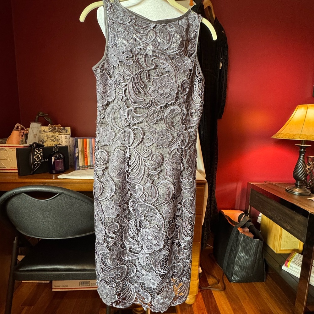 Adrianna Papell Elegant Gray Lace Dress - Picture 2 of 7